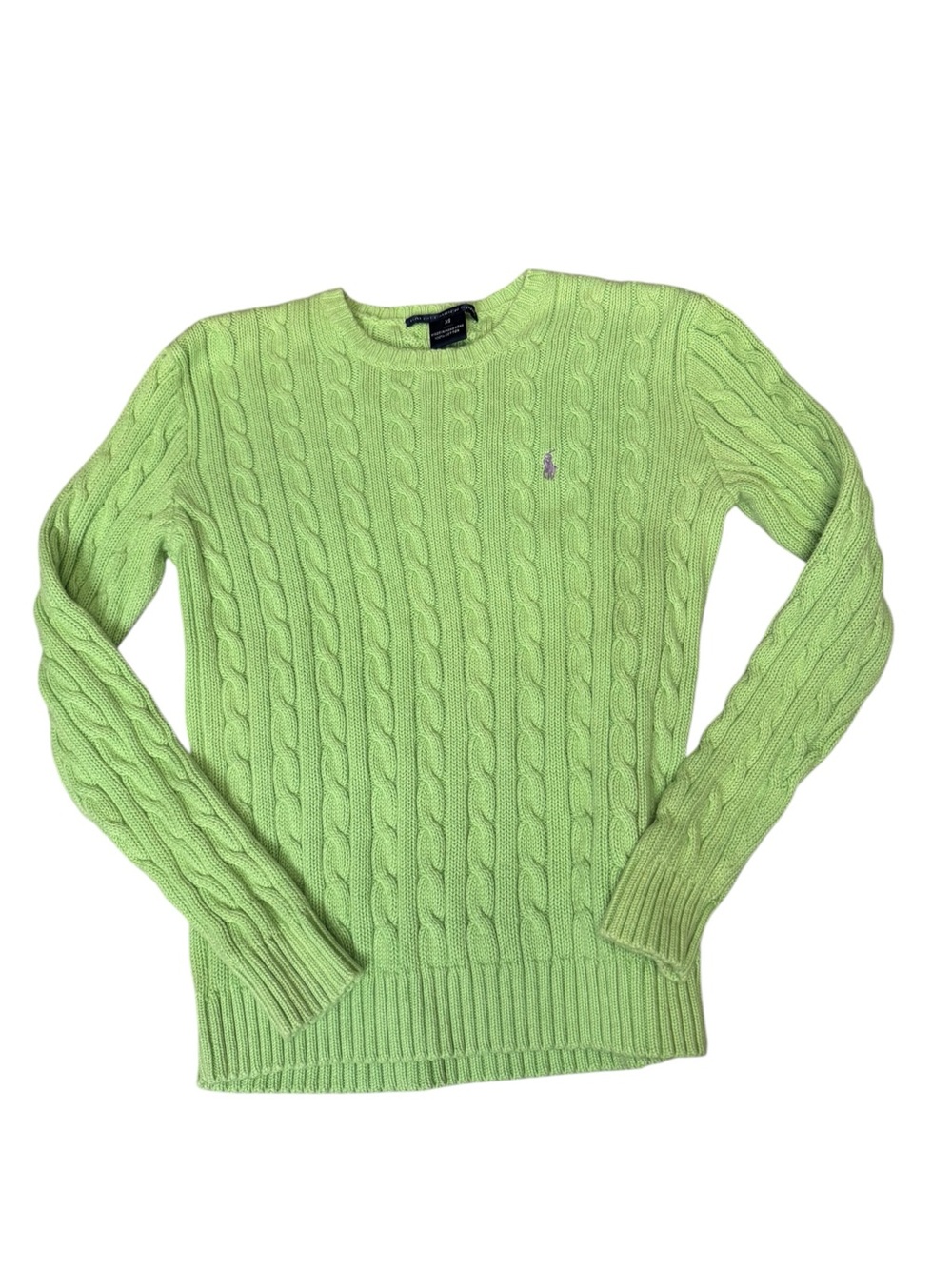 Ralph Lauren Sport Cable Knit Cotton Sweater XS – Lime Green